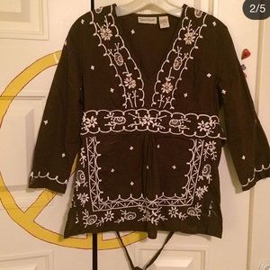 Embroidered and beaded hippy brown top